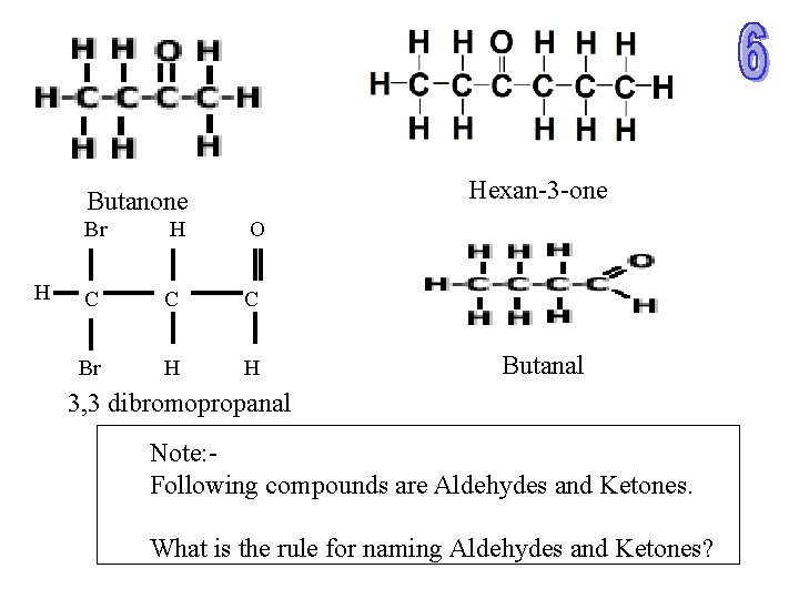 Hexan-3 -one Butanone H Br H O C C C Br H H Butanal Hexan-3 -one Butanone H Br H O C C C Br H H Butanal