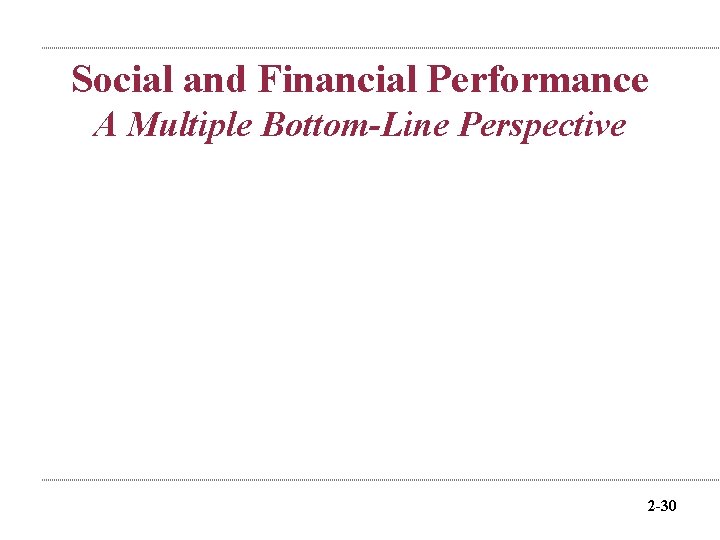 Social and Financial Performance A Multiple Bottom-Line Perspective 2 -30 