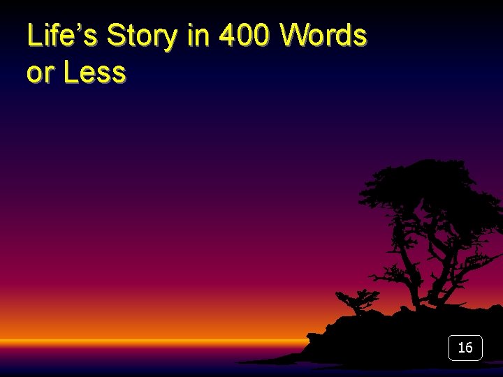 Life’s Story in 400 Words or Less 16 