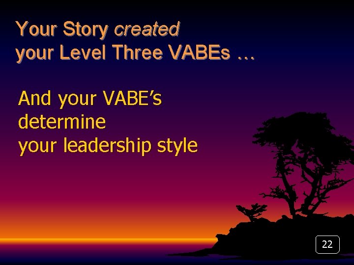 Your Story created your Level Three VABEs … And your VABE’s determine your leadership