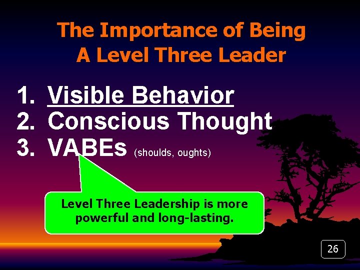 The Importance of Being A Level Three Leader 1. Visible Behavior 2. Conscious Thought