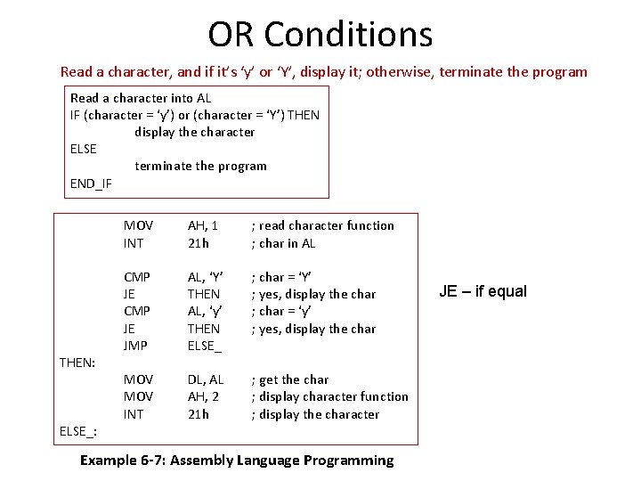 OR Conditions Read a character, and if it’s ‘y’ or ‘Y’, display it; otherwise, OR Conditions Read a character, and if it’s ‘y’ or ‘Y’, display it; otherwise,