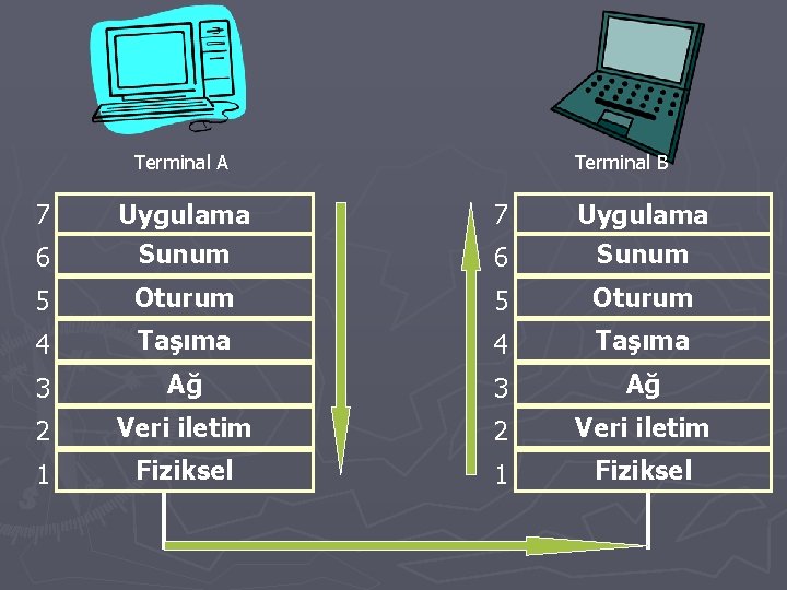 Terminal A Terminal B 7 Uygulama 6 Sunum 5 Oturum 4 Taşıma 3 Ağ