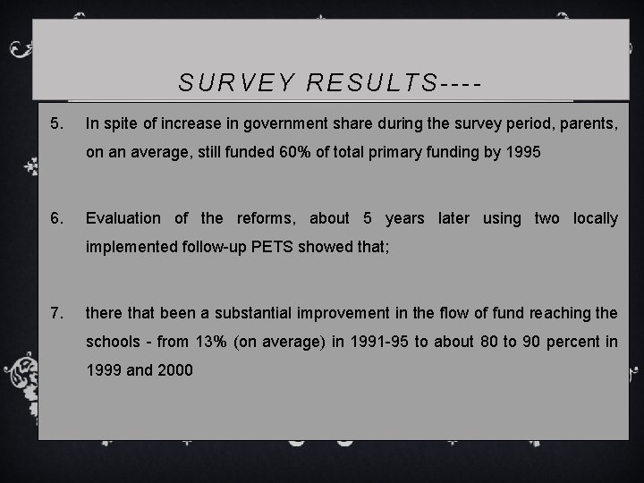 SURVEY RESULTS---5. In spite of increase in government share during the survey period, parents,