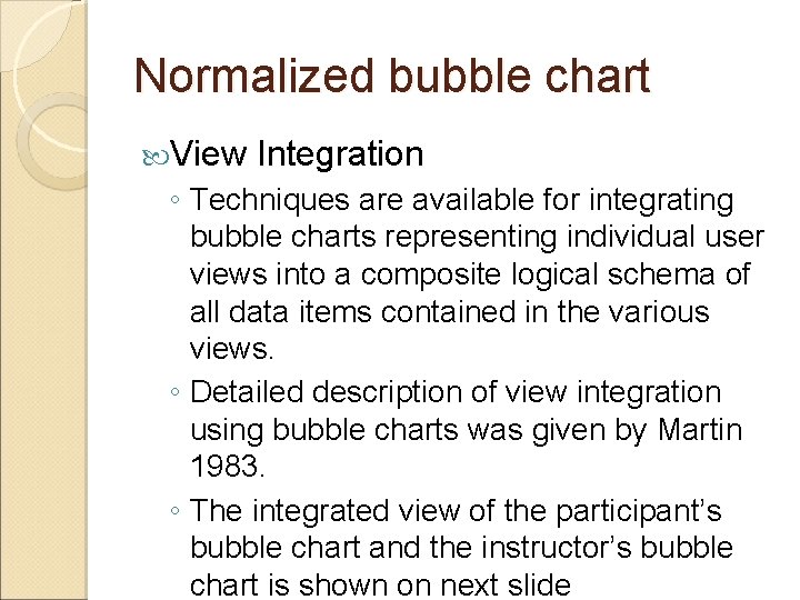 Normalized bubble chart View Integration ◦ Techniques are available for integrating bubble charts representing