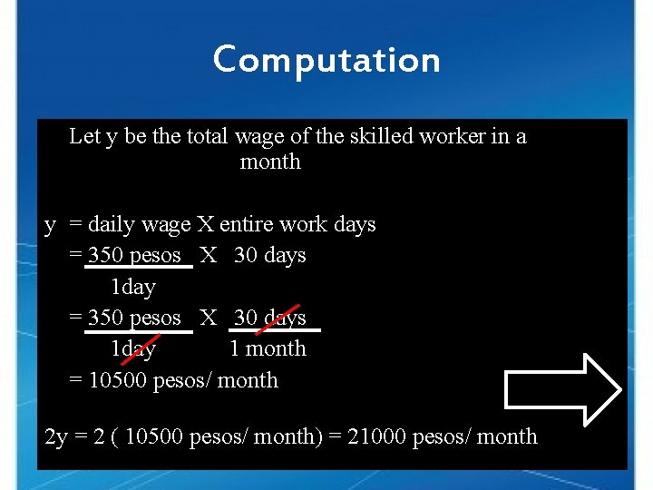 Computation Let y be the total wage of the skilled worker in a month