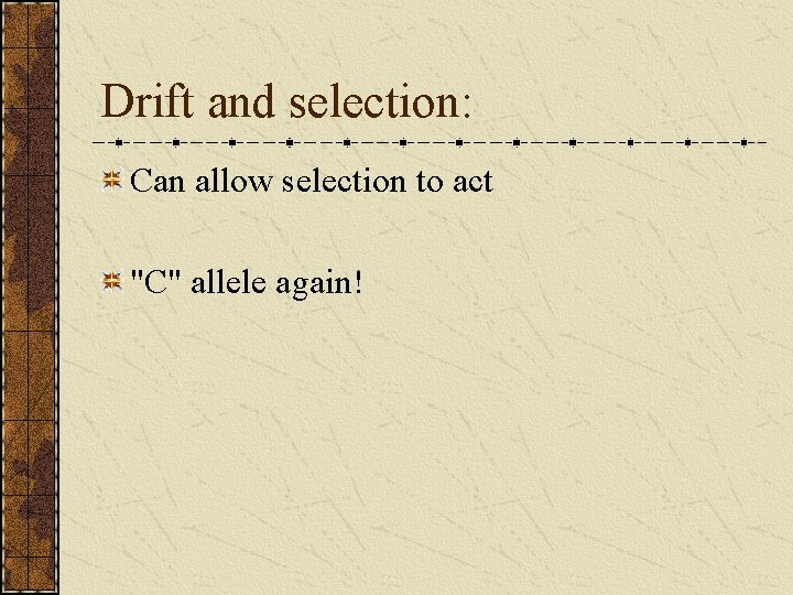 Drift and selection: Can allow selection to act "C" allele again! 
