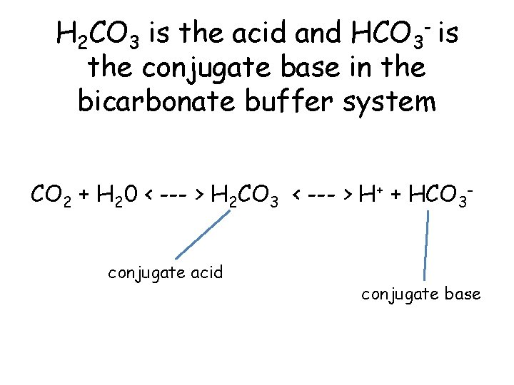 H 2 CO 3 is the acid and HCO 3 - is the conjugate