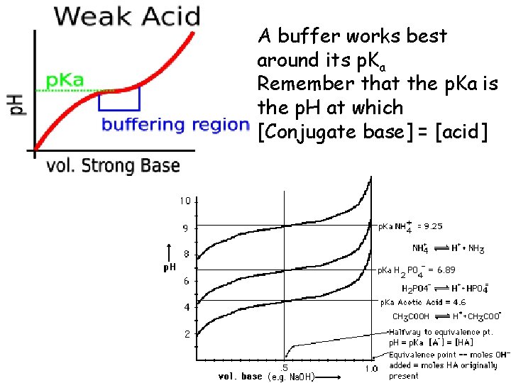 A buffer works best around its p. Ka Remember that the p. Ka is