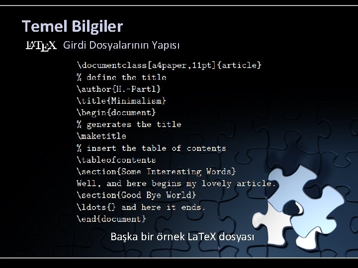 Temel Bilgiler Girdi Dosyalarının Yapısı Başka bir örnek La. Te. X dosyası 