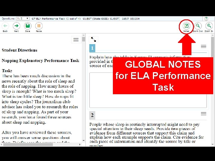 GLOBAL NOTES for ELA Performance Task 