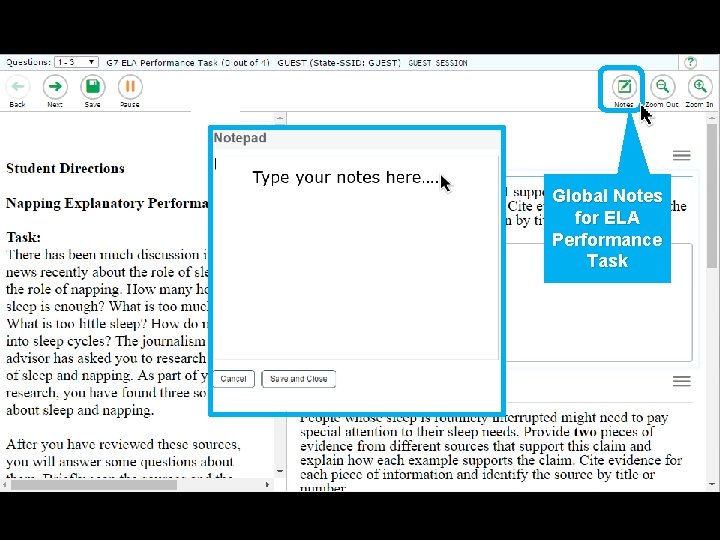 Global Notes for ELA Performance Task 