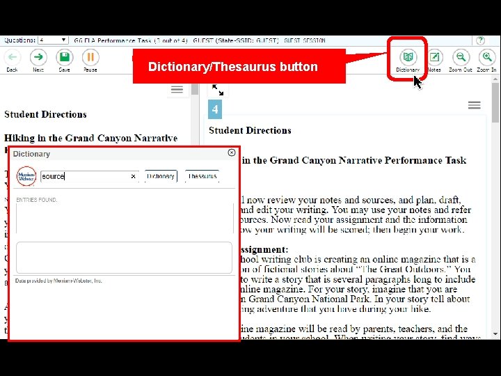 Dictionary/Thesaurus button 