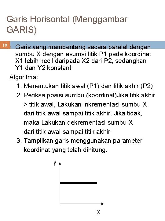 Garis Horisontal (Menggambar GARIS) 10 Garis yang membentang secara paralel dengan sumbu X dengan