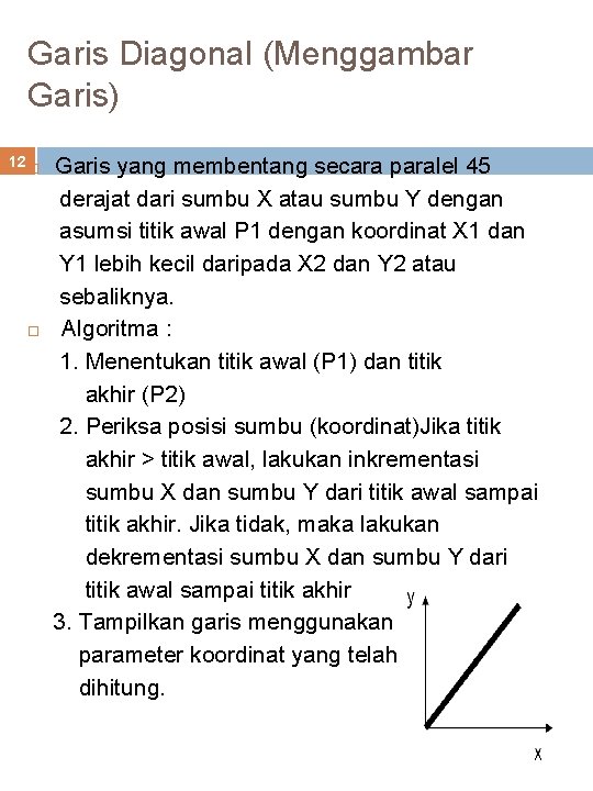 Garis Diagonal (Menggambar Garis) 12 Garis yang membentang secara paralel 45 derajat dari sumbu