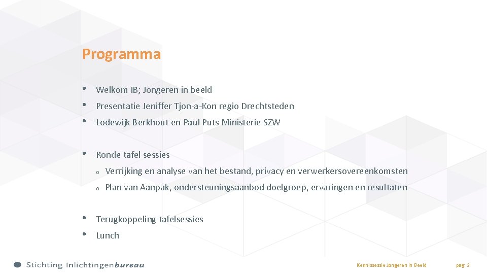 Programma • • • Welkom IB; Jongeren in beeld • Ronde tafel sessies •