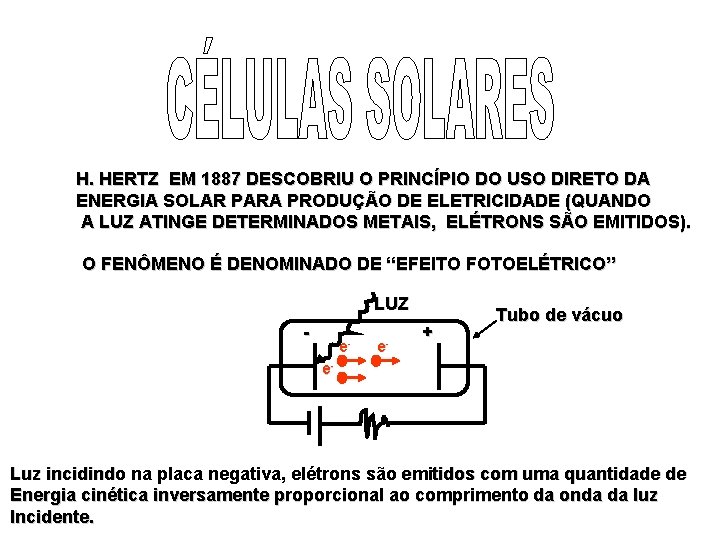 H. HERTZ EM 1887 DESCOBRIU O PRINCÍPIO DO USO DIRETO DA ENERGIA SOLAR PARA