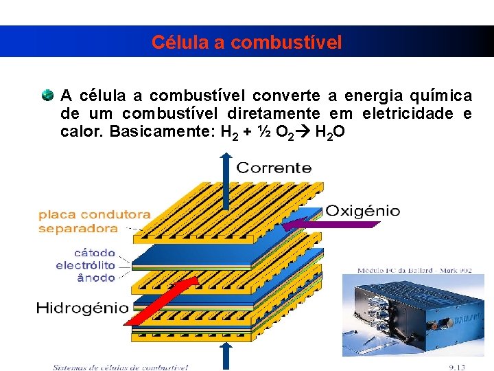 Célula a combustível A célula a combustível converte a energia química de um combustível