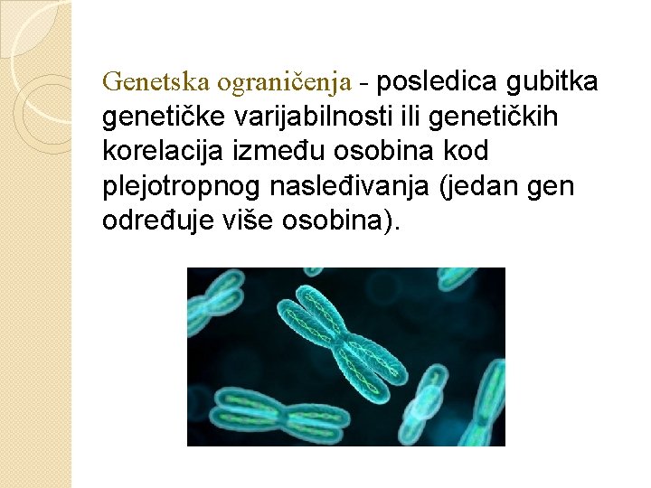 Genetska ograničenja - posledica gubitka genetičke varijabilnosti ili genetičkih korelacija između osobina kod plejotropnog