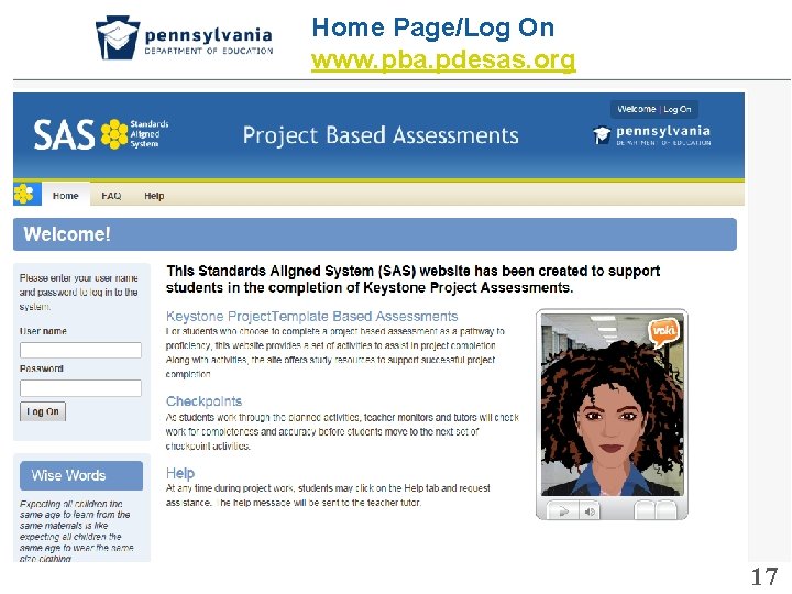 Home Page/Log On www. pba. pdesas. org 17 