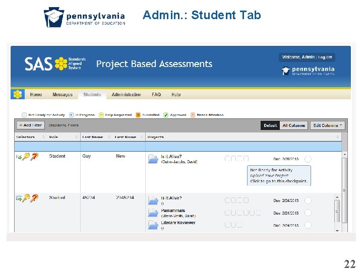 Admin. : Student Tab 22 