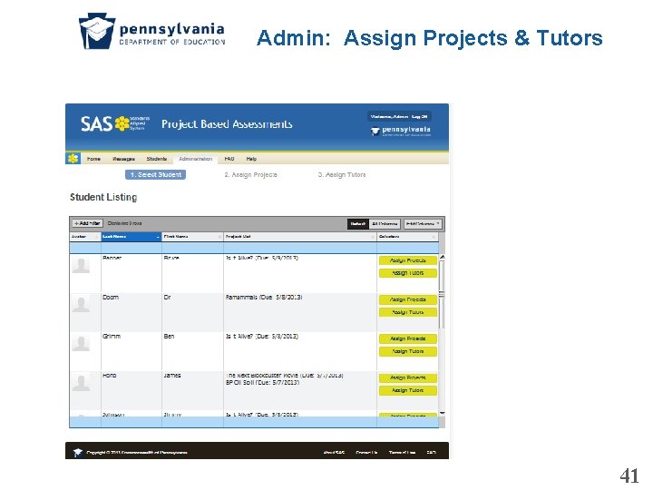 Admin: Assign Projects & Tutors 41 
