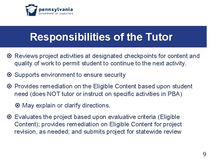 Responsibilities of the Tutor Reviews project activities at designated checkpoints for content and quality