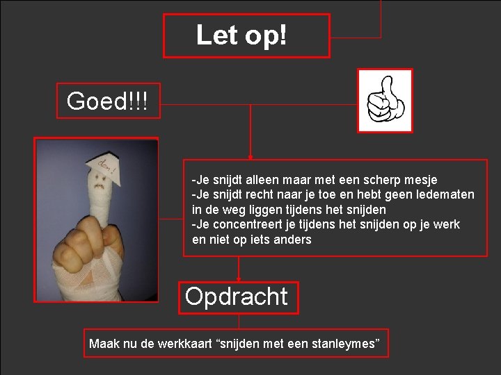 Let op! Goed!!! -Je snijdt alleen maar met een scherp mesje -Je snijdt recht