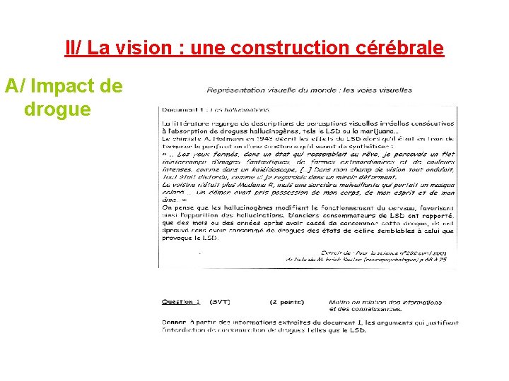 II/ La vision : une construction cérébrale A/ Impact de drogue 