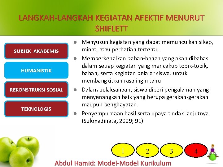 LANGKAH-LANGKAH KEGIATAN AFEKTIF MENURUT SHIFLETT l SUBJEK AKADEMIS l HUMANISTIK REKONSTRUKSI SOSIAL TEKNOLOGIS l