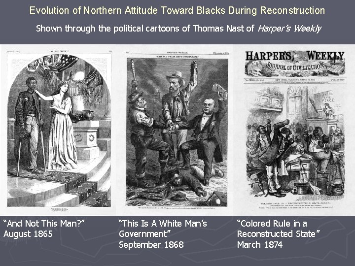 Evolution of Northern Attitude Toward Blacks During Reconstruction Shown through the political cartoons of