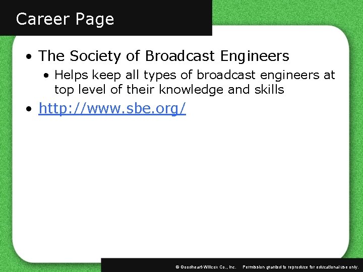 Career Page • The Society of Broadcast Engineers • Helps keep all types of