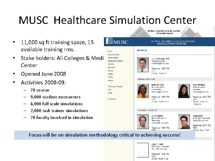 MUSC Healthcare Simulation Center • 11, 000 sq ft training space, 15 available training