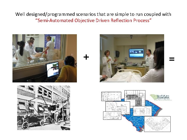 Well designed/programmed scenarios that are simple to run coupled with “Semi-Automated Objective Driven Reflection