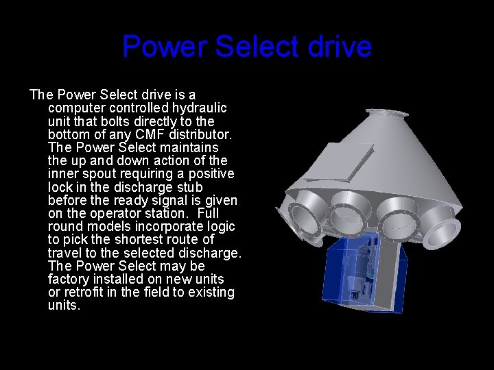 Power Select drive The Power Select drive is a computer controlled hydraulic unit that