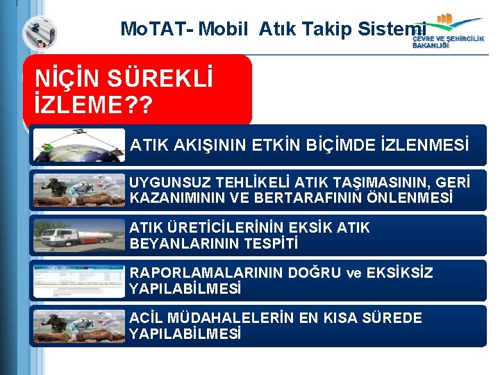 Mo. TAT- Mobil Atık Takip Sistemi NİÇİN SÜREKLİ İZLEME? ? ATIK AKIŞININ ETKİN BİÇİMDE