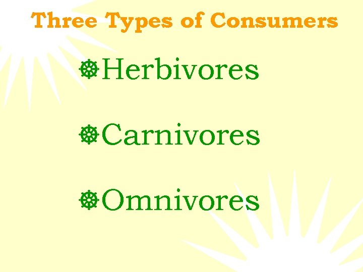 Three Types of Consumers ]Herbivores ]Carnivores ]Omnivores 