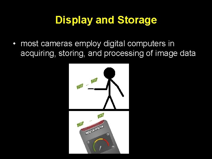 Display and Storage • most cameras employ digital computers in acquiring, storing, and processing