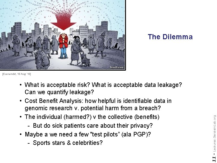 The Dilemma 11 - • What is acceptable risk? What is acceptable data leakage?