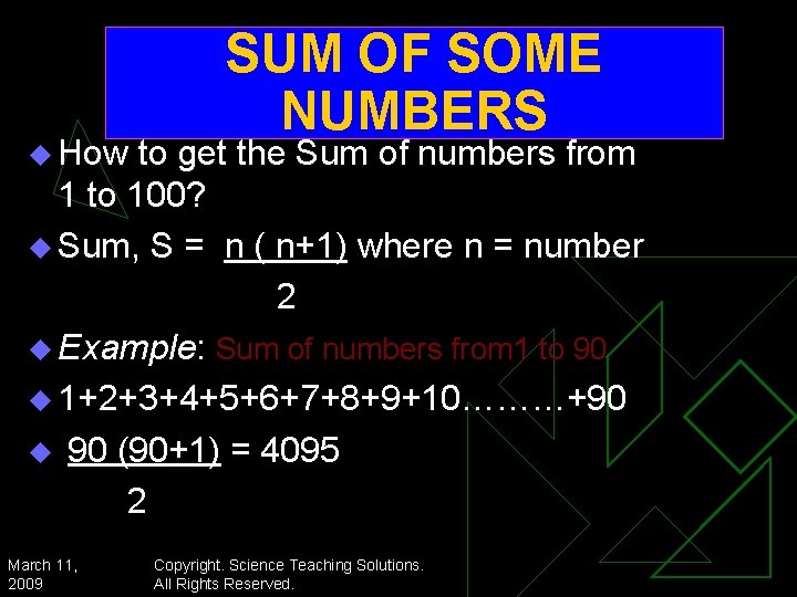 u How SUM OF SOME NUMBERS to get the Sum of numbers from 1