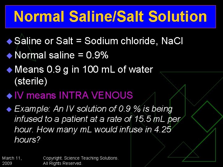 Normal Saline/Salt Solution u Saline or Salt = Sodium chloride, Na. Cl u Normal