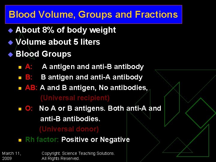 Blood Volume, Groups and Fractions About 8% of body weight u Volume about 5