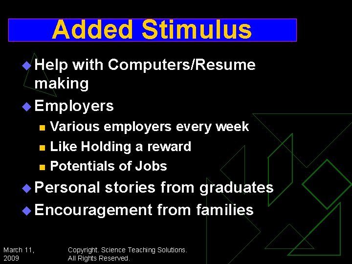 Added Stimulus u Help with Computers/Resume making u Employers n n n Various employers