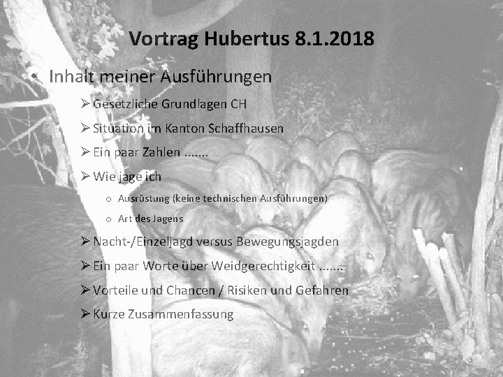 Vortrag Hubertus 8. 1. 2018 • Inhalt meiner Ausführungen Ø Gesetzliche Grundlagen CH Ø