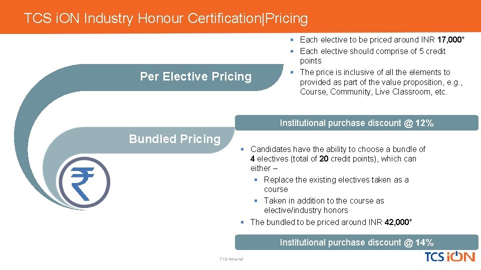 TCS i. ON Industry Honour Certification|Pricing Per Elective Pricing § Each elective to be