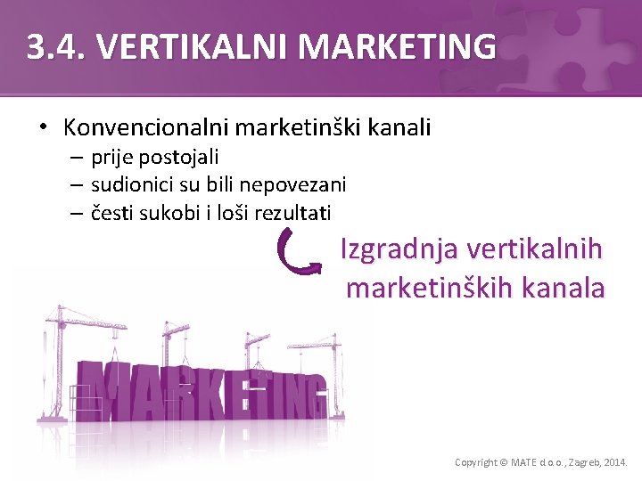 3. 4. VERTIKALNI MARKETING • Konvencionalni marketinški kanali – prije postojali – sudionici su