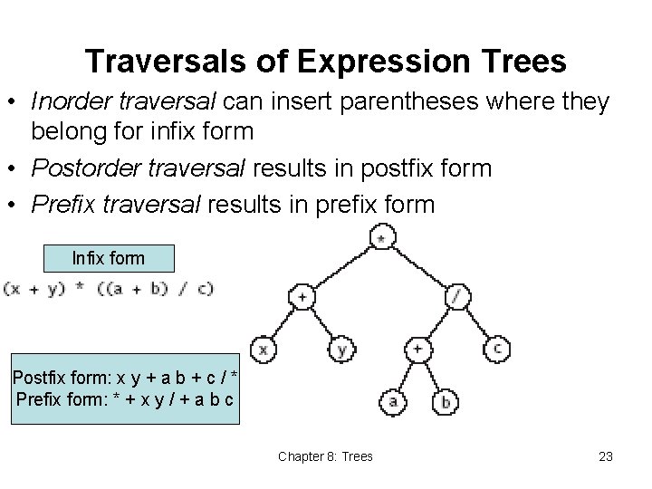 Traversals of Expression Trees • Inorder traversal can insert parentheses where they belong for