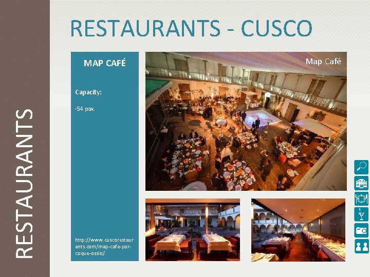 RESTAURANTS - CUSCO MAP CAFÉ RESTAURANTS Capacity: -54 pax. http: //www. cuscorestaur ants. com/map-cafe-porcoque-ossio/