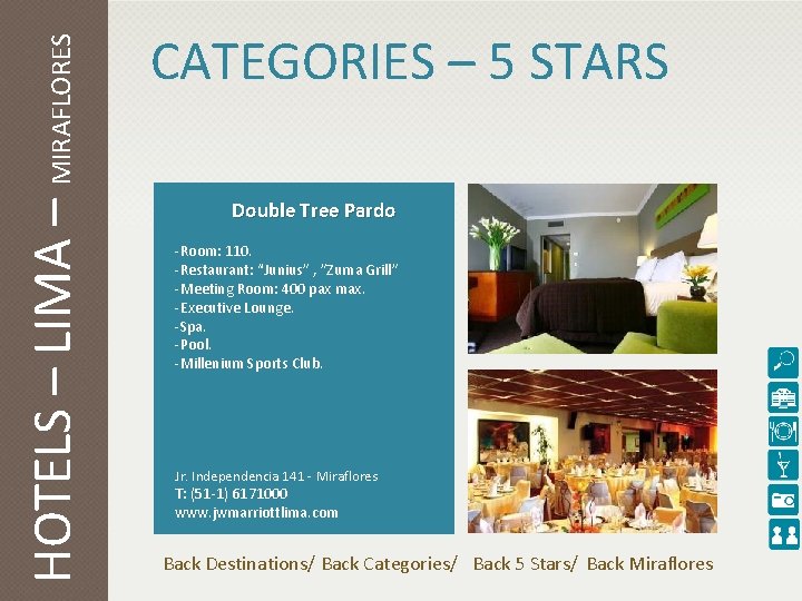 HOTELS – LIMA – MIRAFLORES CATEGORIES – 5 STARS Double Tree Pardo -Room: 110.