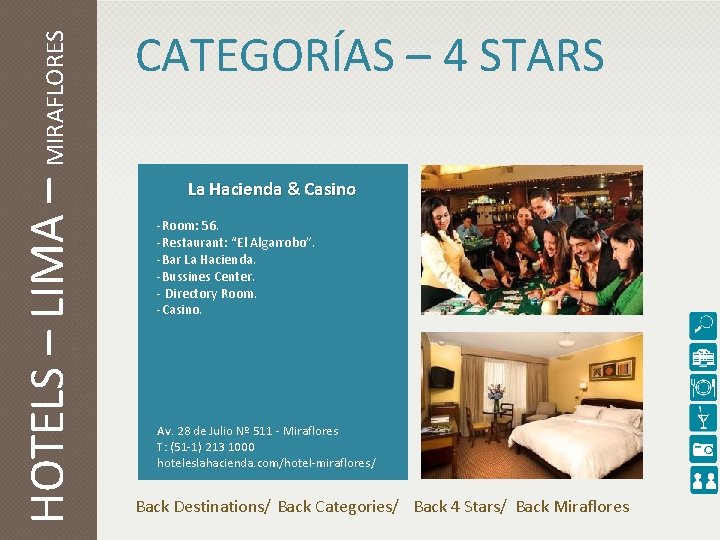 HOTELS – LIMA – MIRAFLORES CATEGORÍAS – 4 STARS La Hacienda & Casino -Room: